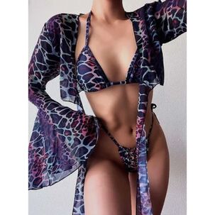 Traje Ba&ntilde;o Bikini Corte Alto Leopardo 3 Pzas Brasile&ntilde;o