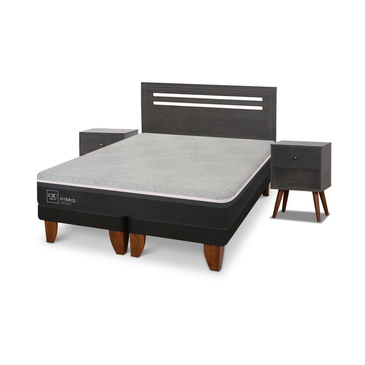 Cama Europea Cic Hybrid Smart / 2 Plazas / Base Dividida + Set De Maderas image number 1.0