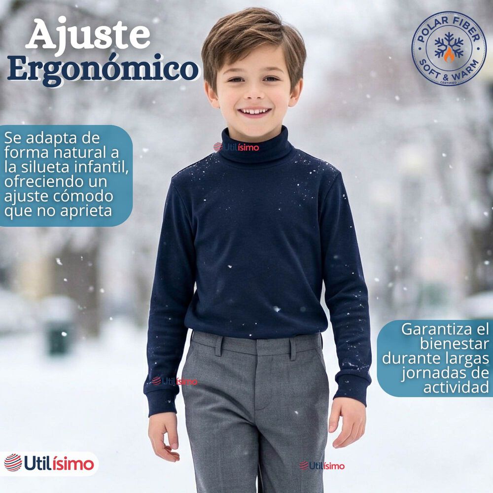 Polera Camiseta Polar Azul Oscuro Primera Capa Beatle Manga Larga Ni&ntilde;o image number 9.0