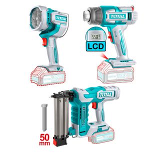 Kit Pistola Calor, L&aacute;mpara Y Clavadora Inal&aacute;mbrica 20v Total