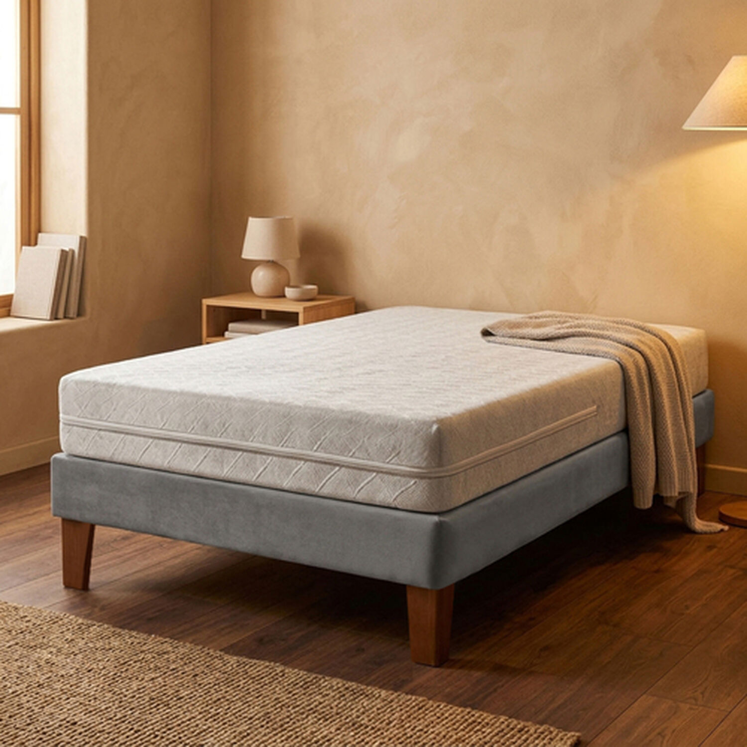 Cama Europea Zen Best 1.5 Plazascolchon Espuma Con Funda Velvet Gris image number 0.0