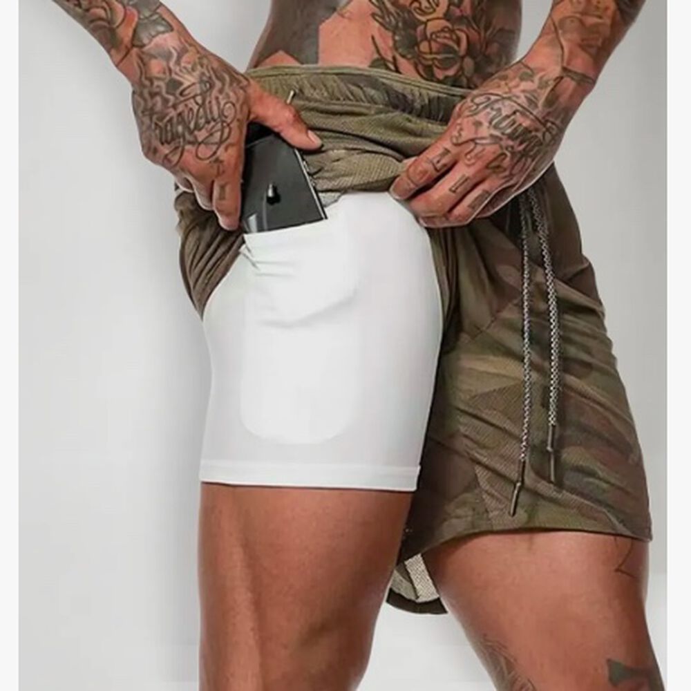 Short Gimnasio Con Licra Deportiva 2 En 1 Hombre Correr Verde M image number 0.0