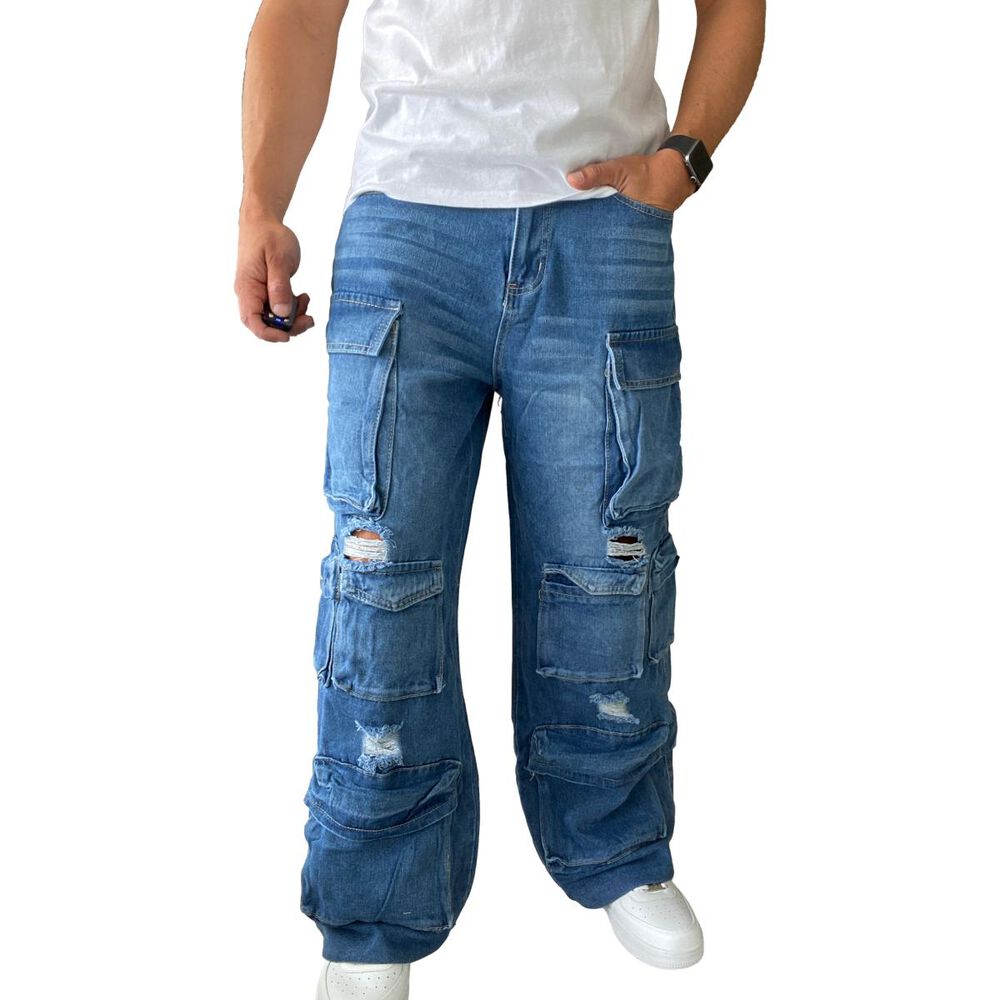 Jeans Diábolo Multicargo Rasgado Ancho Wide Leg Hombre image number 3.0