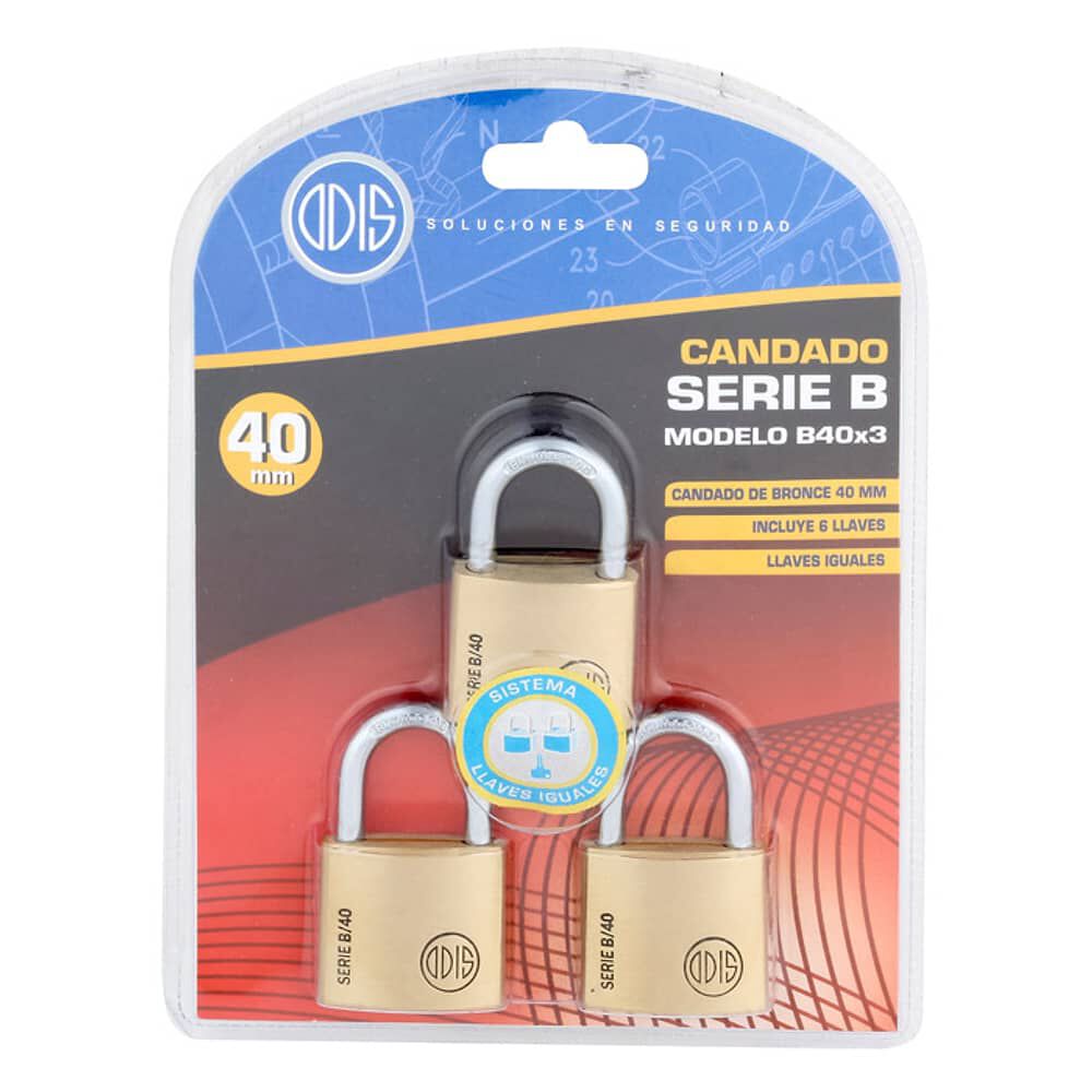 Pack 3 Candados Odis B40 40mm - Llaves Iguales image number 5.0
