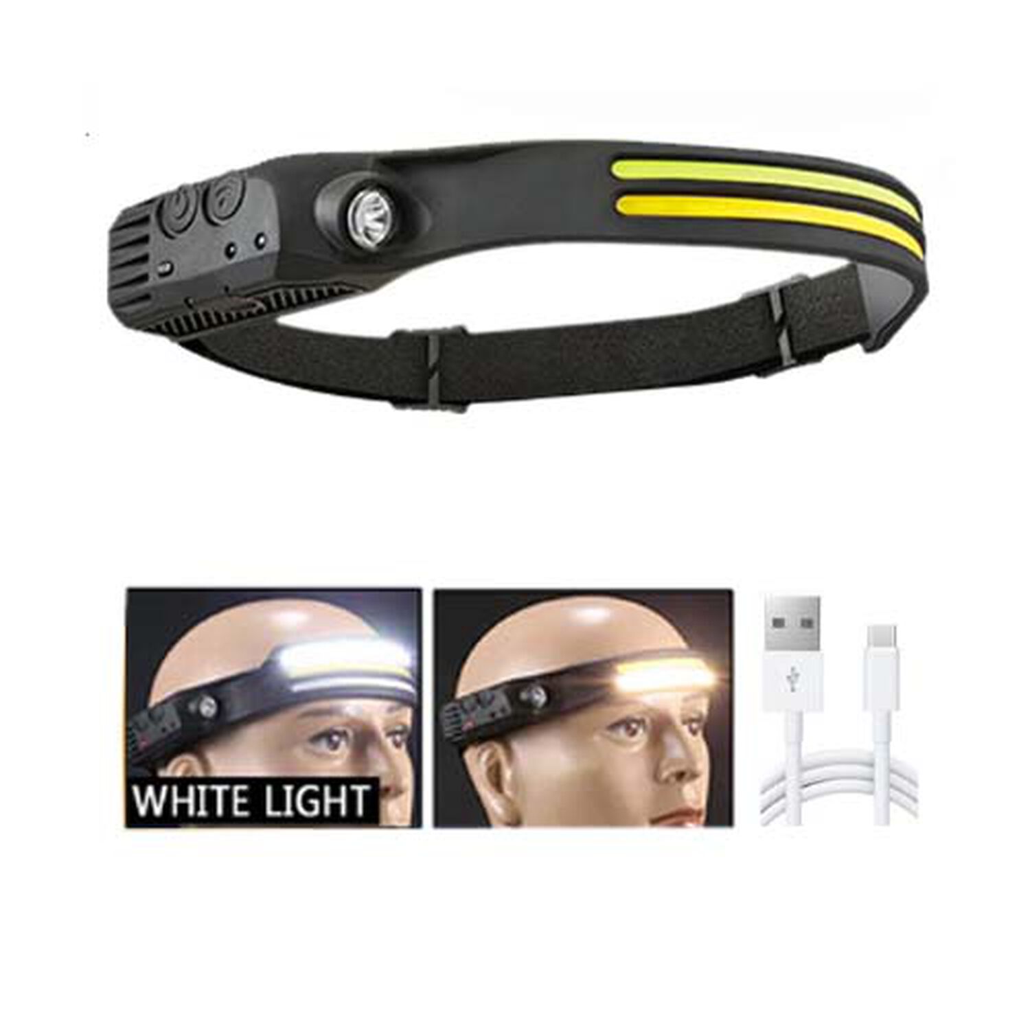 Luz Linterna Cintillo Cabeza 1 Tira Led Doble Sensor Recargable Usb Potente Cob Frontal image number 1.0