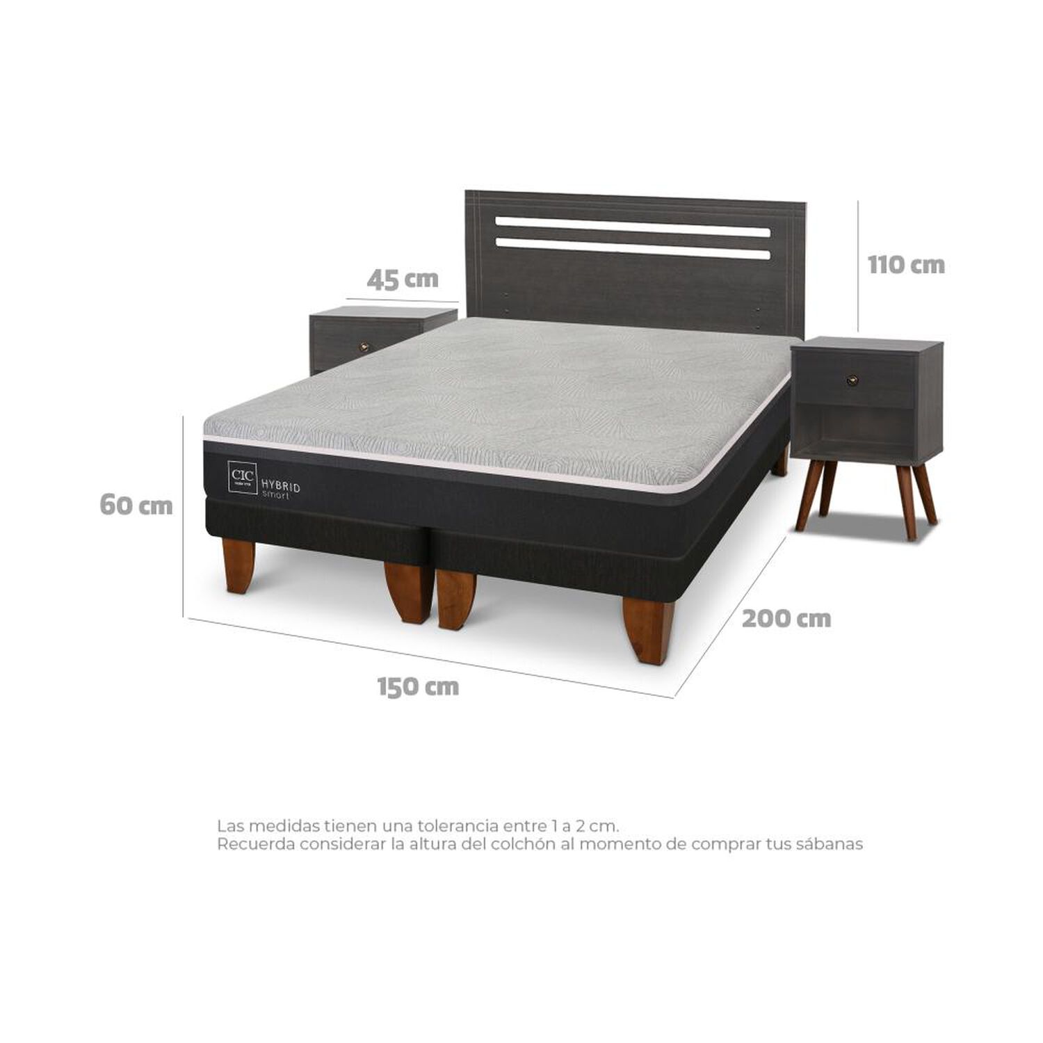 Cama Europea Cic Hybrid Smart / 2 Plazas / Base Dividida + Set De Maderas image number 3.0