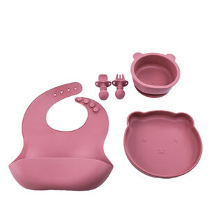 Set De Alimentación Silicona Platos Bebe 5 Piezas Rojo