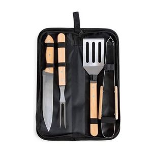 Set Asador 4 Piezas Mango Madera Con Estuche.
