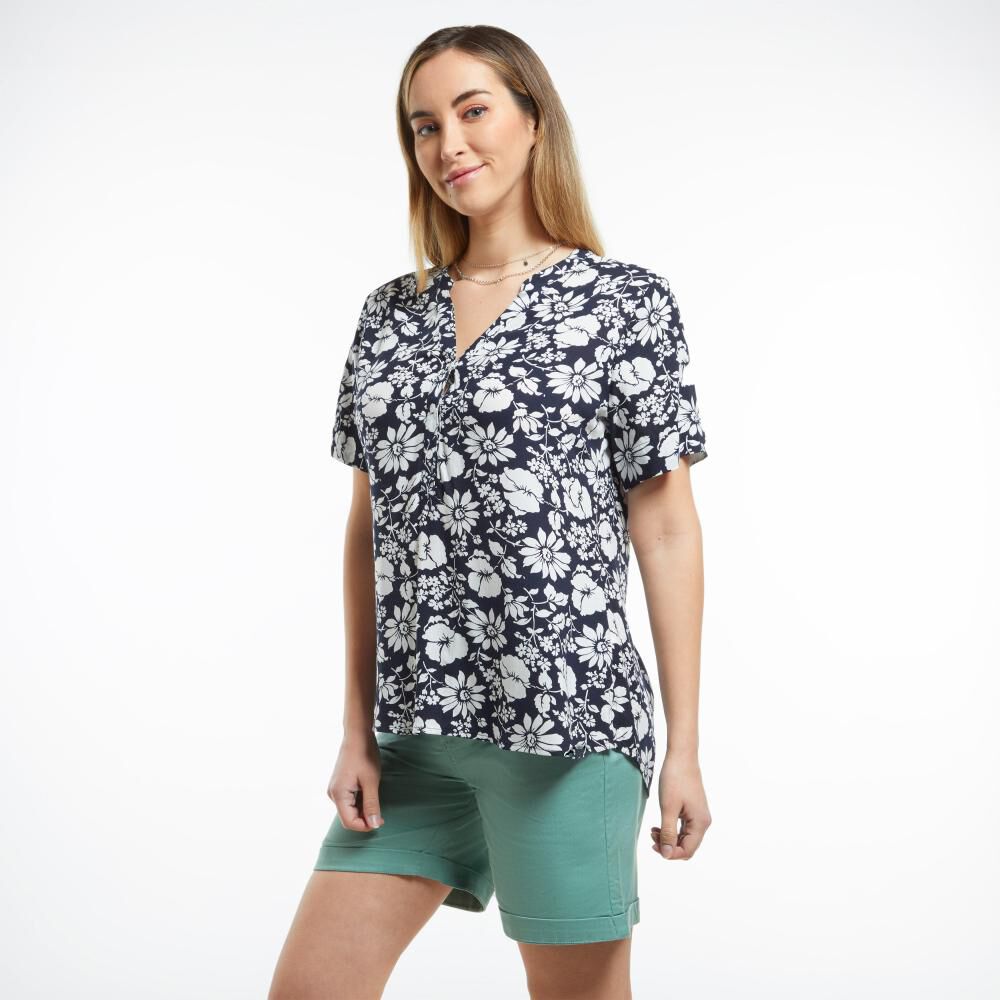Blusa Full Print Flores Manga Corta Cuello Mao Mujer Geeps image number 2.0