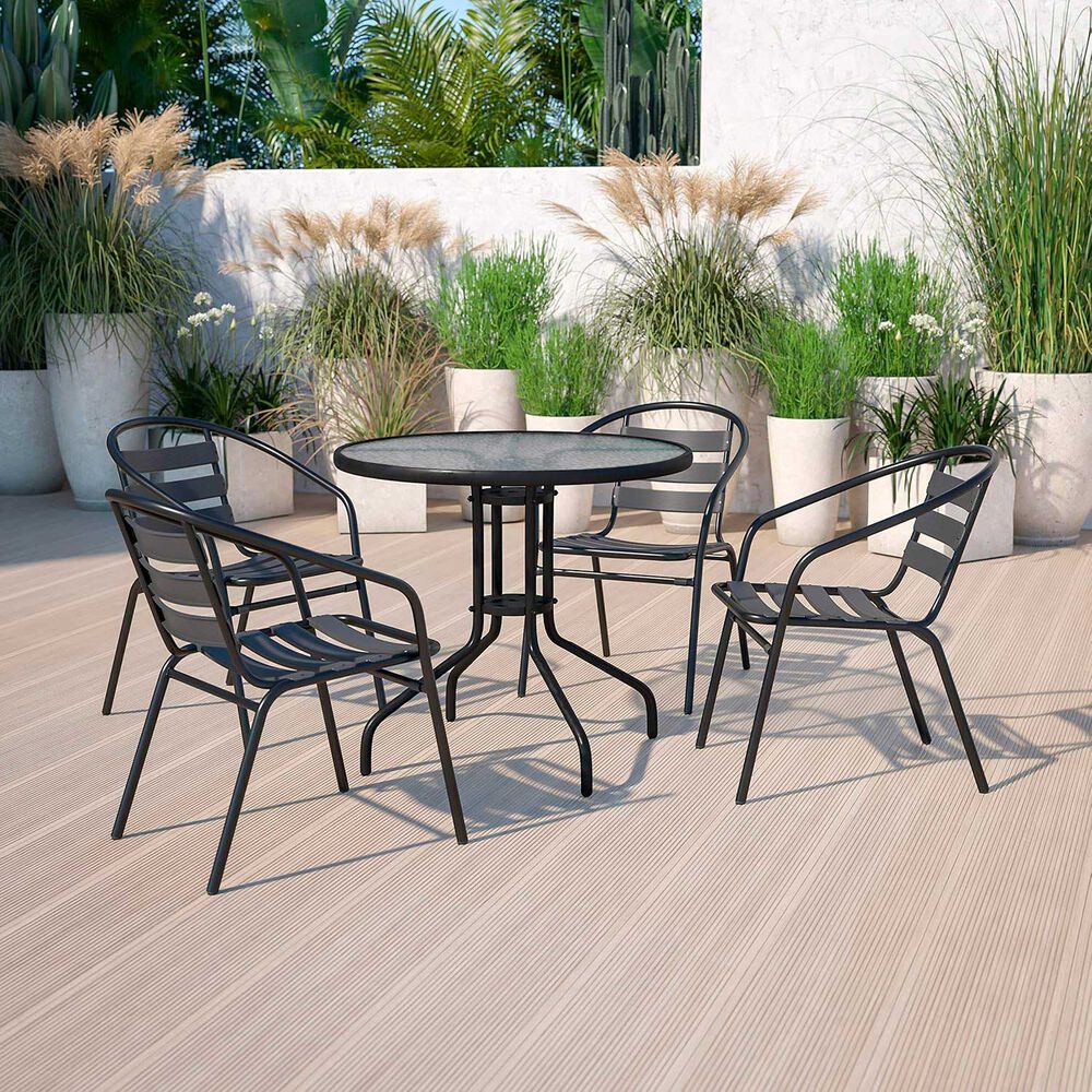 Set Terraza 4 Sillas Acero + Mesa Vidrio Negro 80x70 Cm image number 1.0