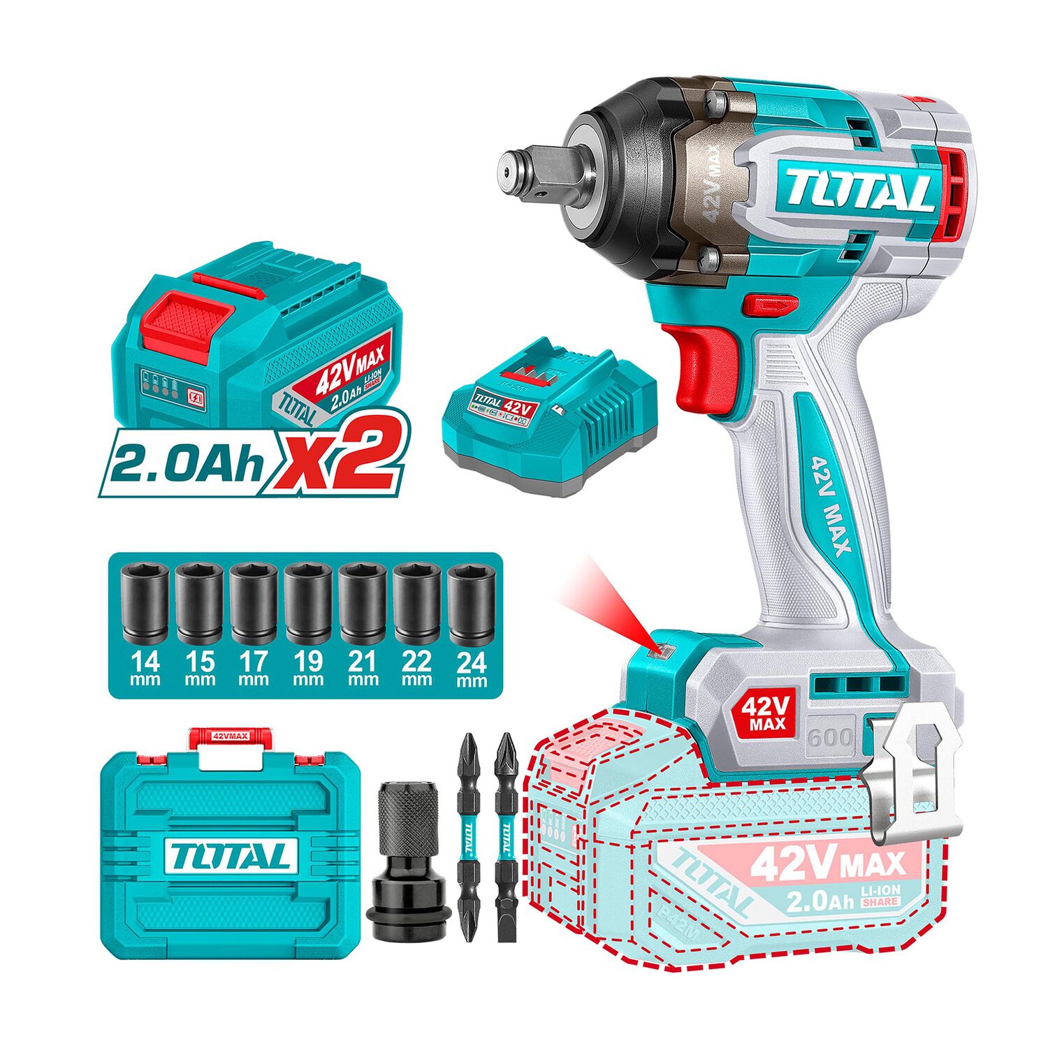Llave Impacto Inal&aacute;mbrica Torque 750 Nm Brushless 42v Total image number 0.0