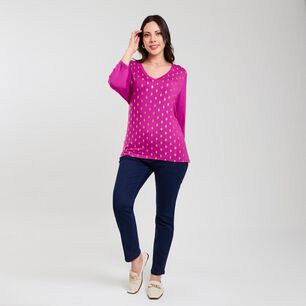 Polera Lisa Dise&ntilde;o Delantero Manga 3/4 Cuello V Mujer Sexy Large