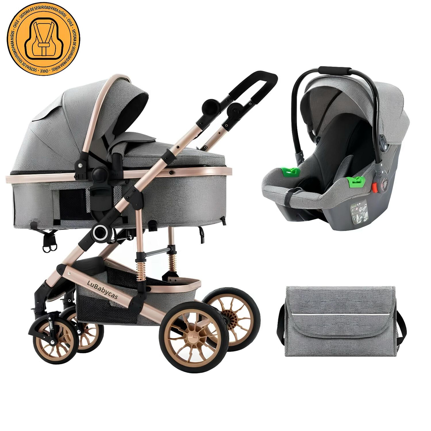 Coche Travel System Con Accesorios Musso Gris Lubabycas image number 8.0
