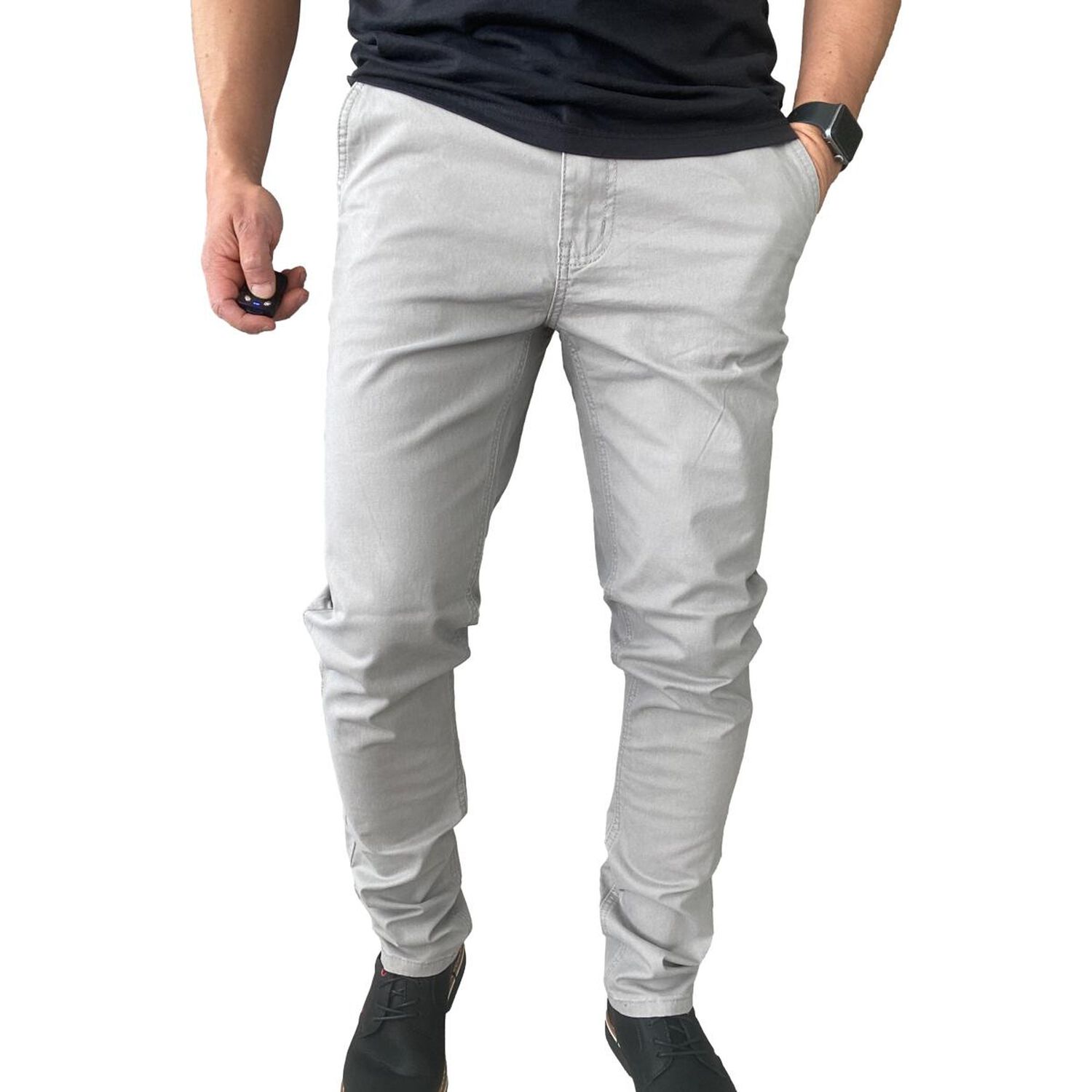 Pantal&oacute;n Elasticados Slim Fit Gabardina Gris Hombre image number 3.0