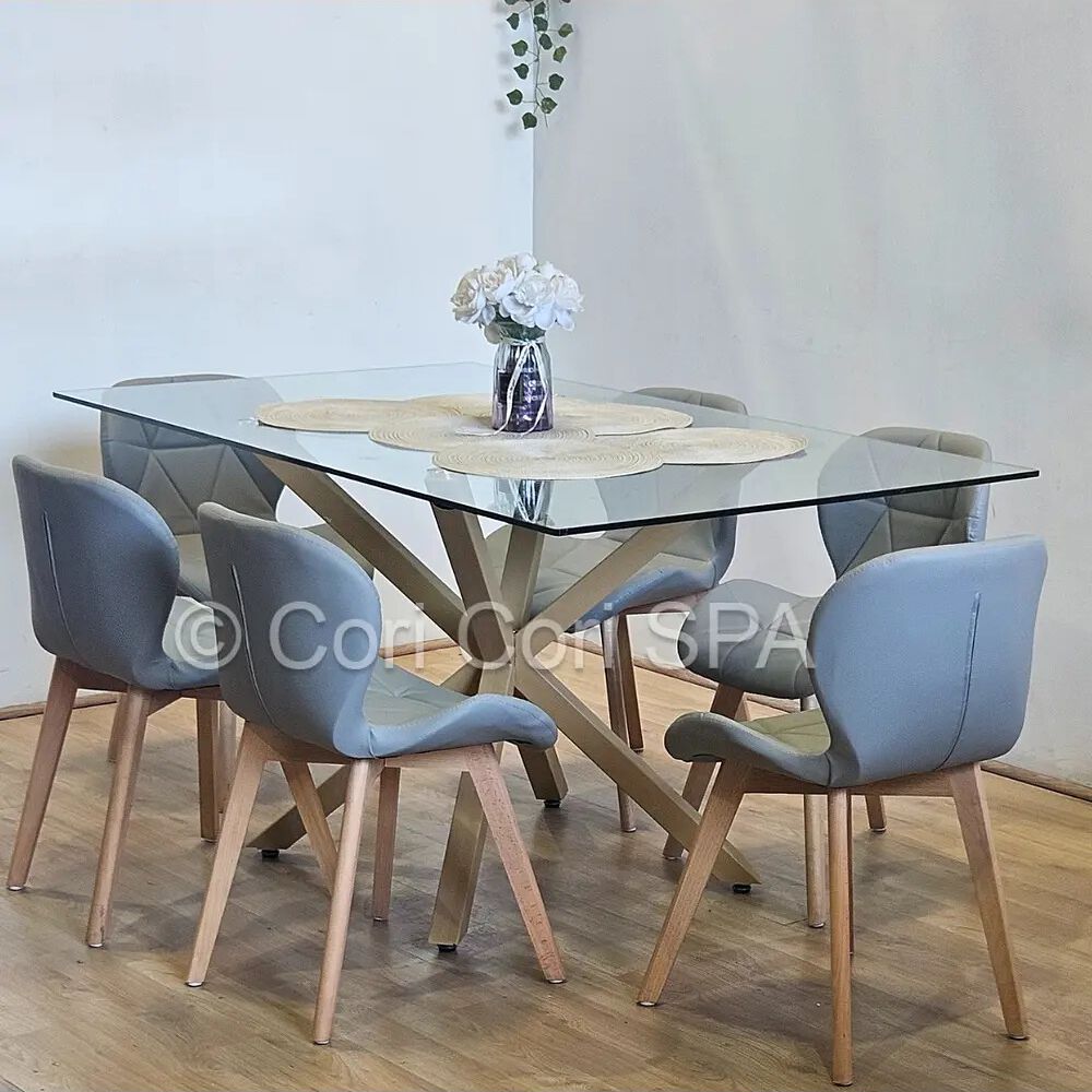 Juego De Comedor Madrid 140x80cms + 6 Sillas Mariposa Ecocuero Wood Gris image number 0.0