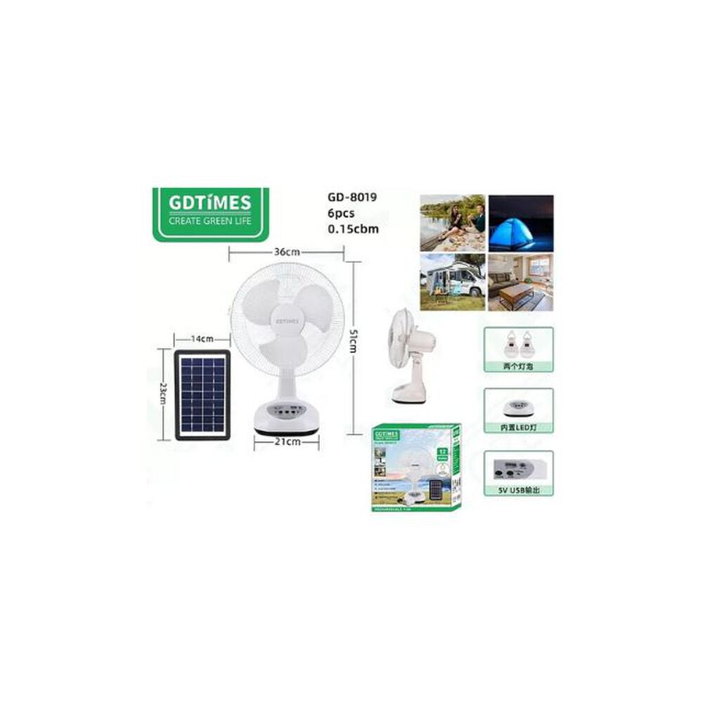 Ventilador Solar Recargable Carga Usb +2 Ampolletas 12 image number 1.0