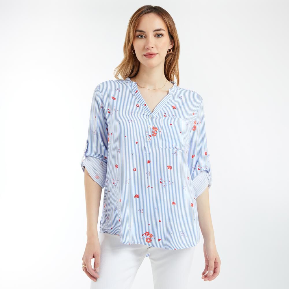 Blusa Estampada Manga Larga Roll Up Cuello Mao Mujer Lesage image number 0.0