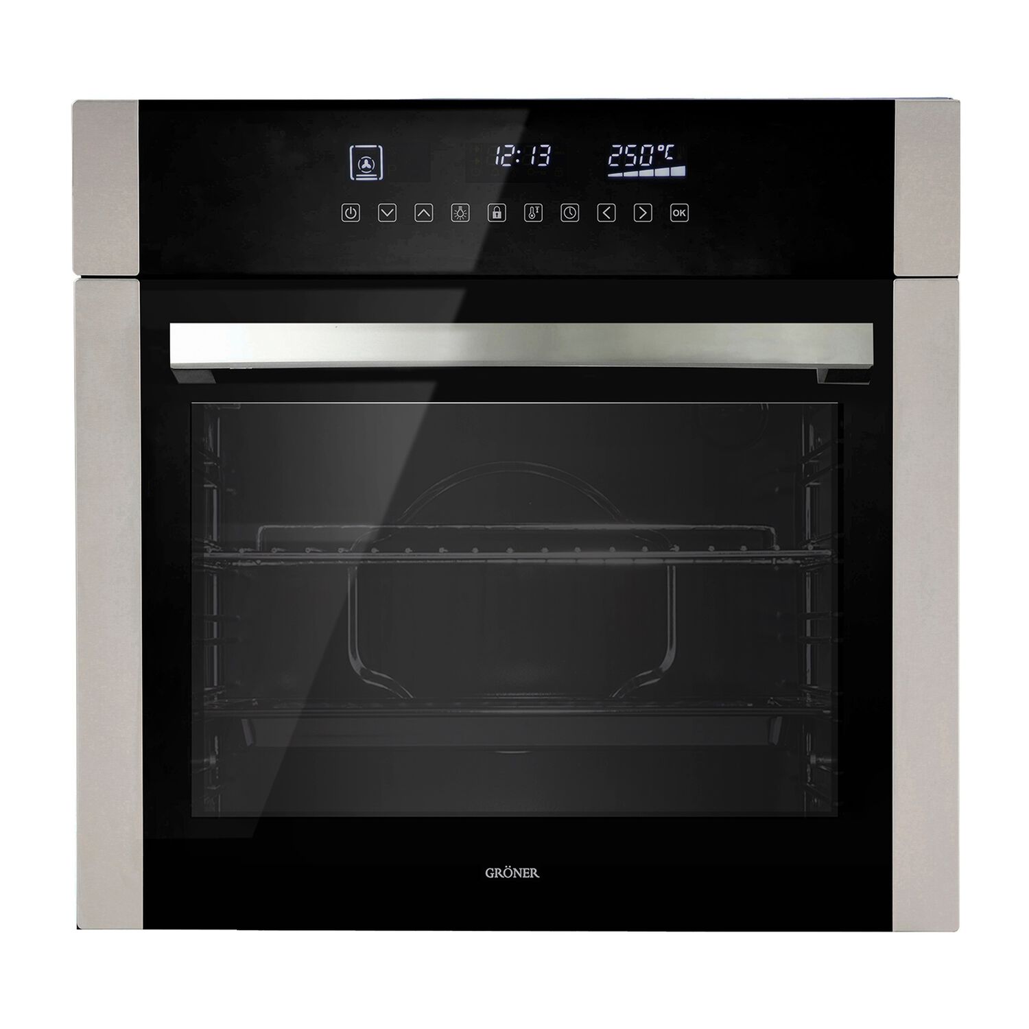 Horno El&eacute;ctrico Empotrable Gr&ouml;ner Inox Touch Triple Vidrio 10f 59l image number 0.0