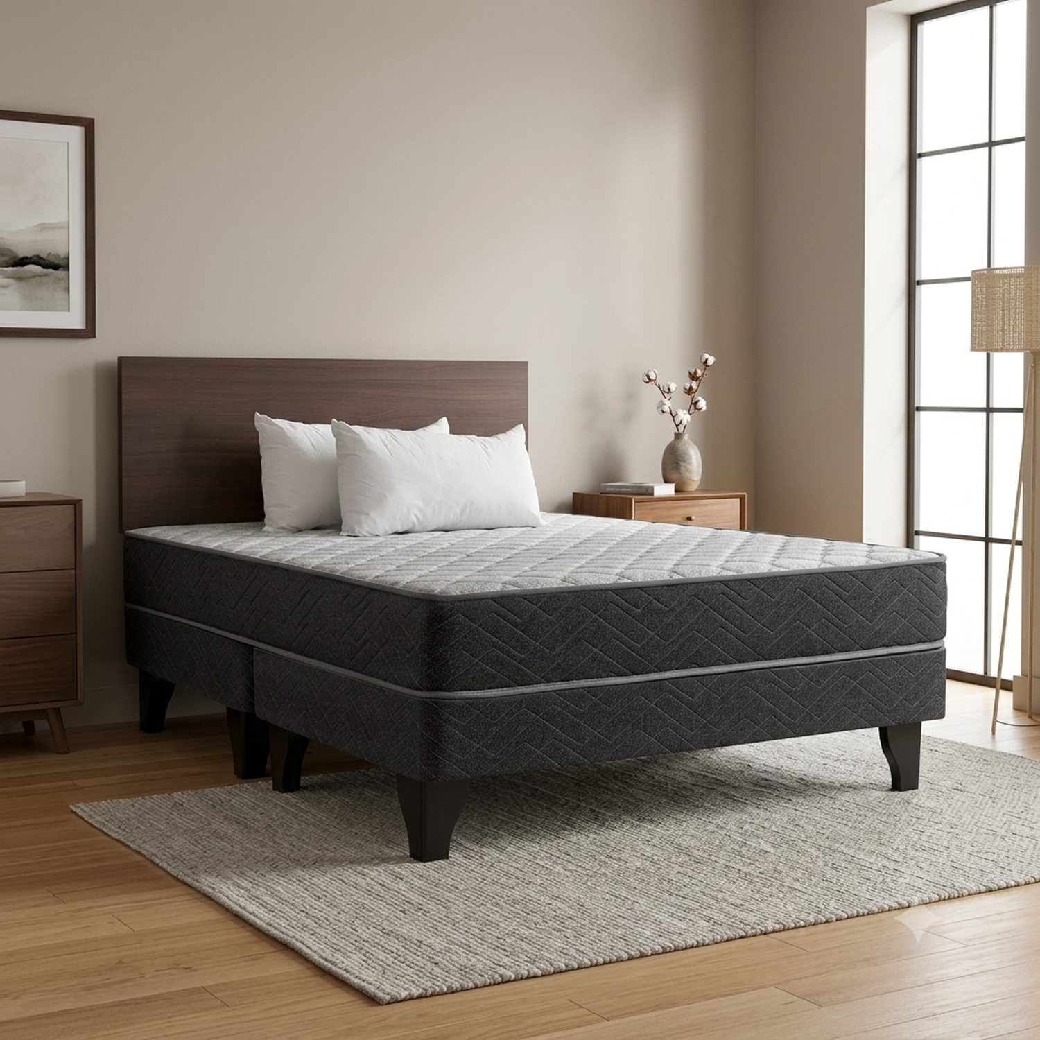 Cama Europea Celta Cadiz / 2 Plazas / Base Dividida + Respaldo + 2 Almohadas image number 1.0