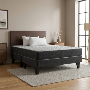 Cama Europea Celta Cadiz / 2 Plazas / Base Dividida + Respaldo + 2 Almohadas