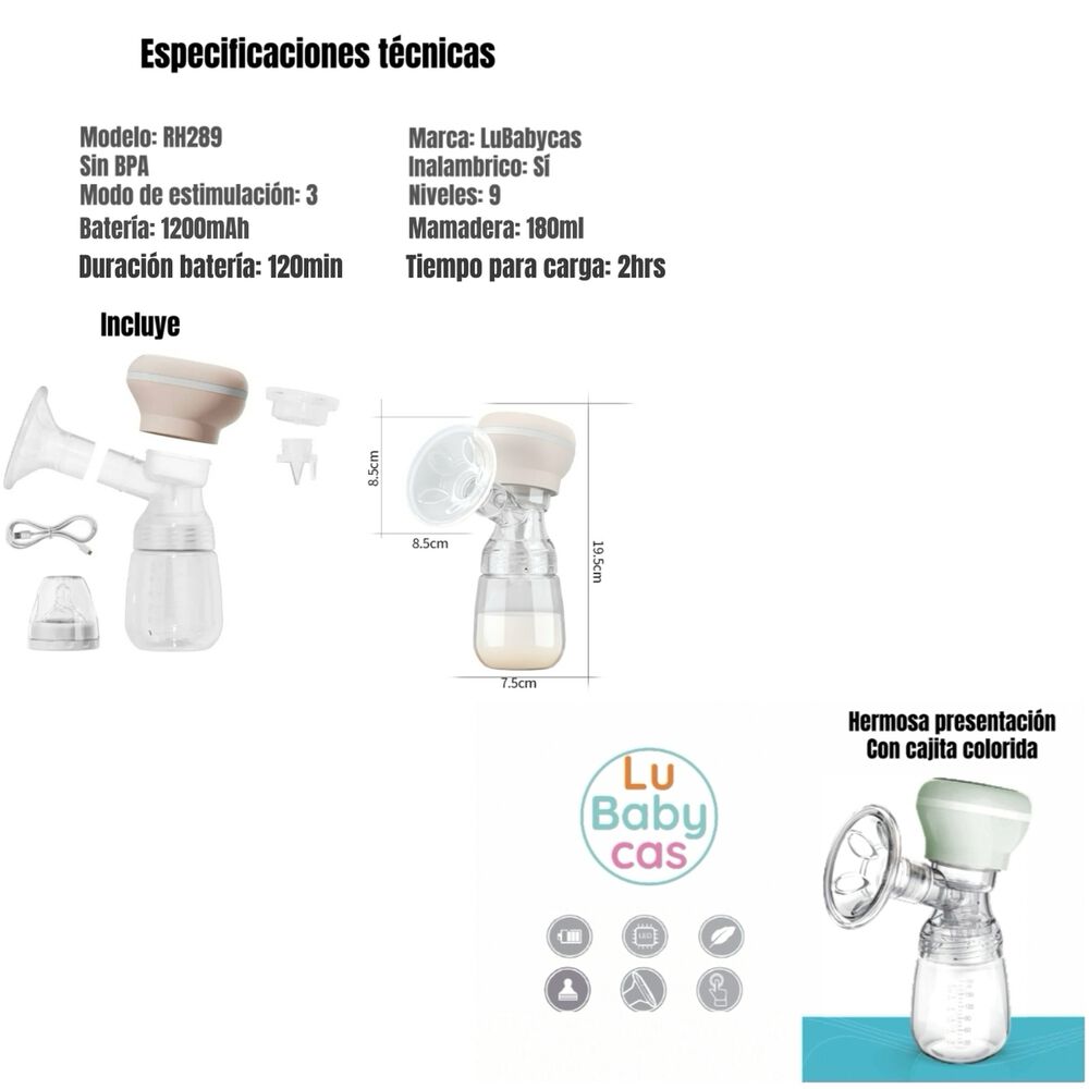 Extractor De Leche El&eacute;ctrico 10 Bolsas Rh289 Verde Lubabycas image number 7.0