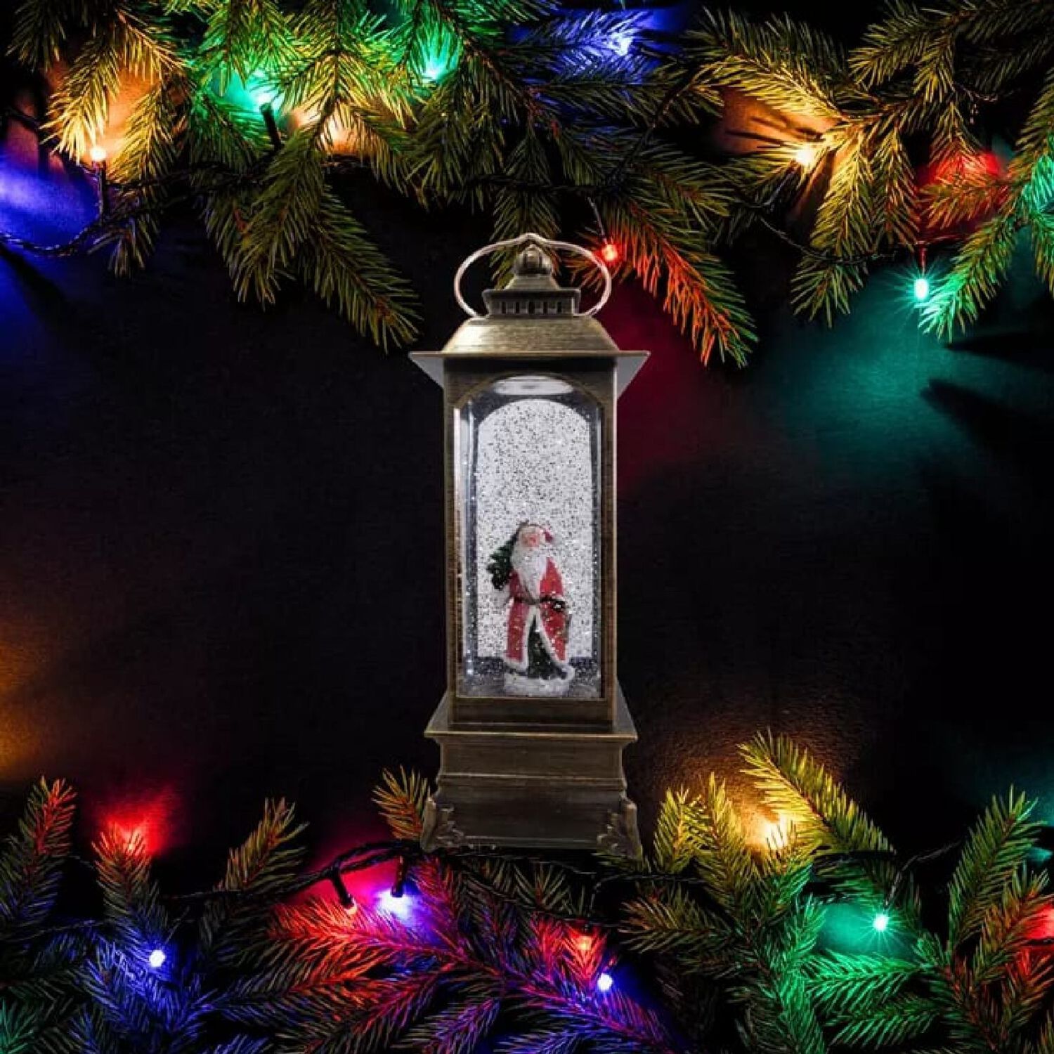 Farol Navide&ntilde;o Vintage Con Luz Led Y Movimiento De Nieve . image number 2.0