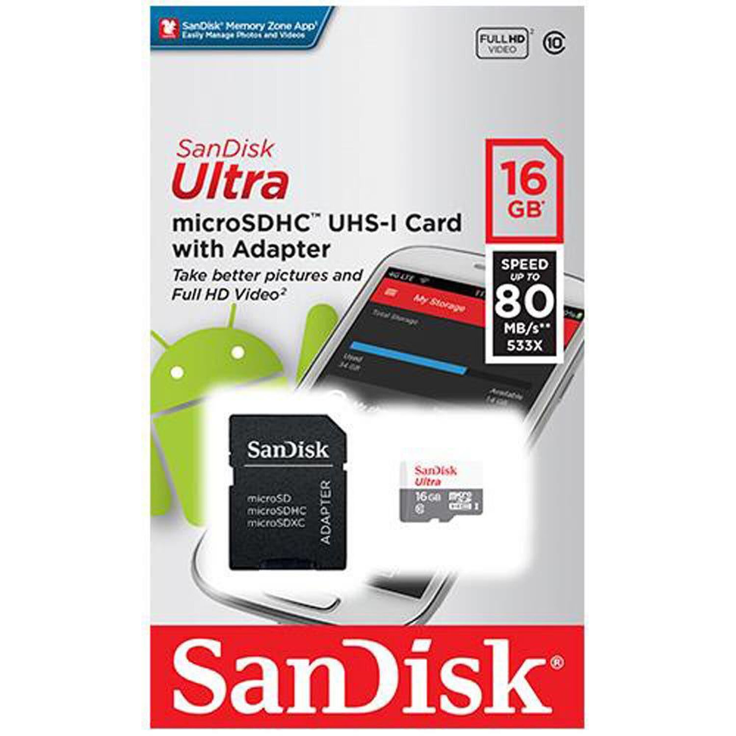 Tarjeta Microsd 16gb Sandisk Ultra Hc Clase 10/adaptador Sd image number 0.0