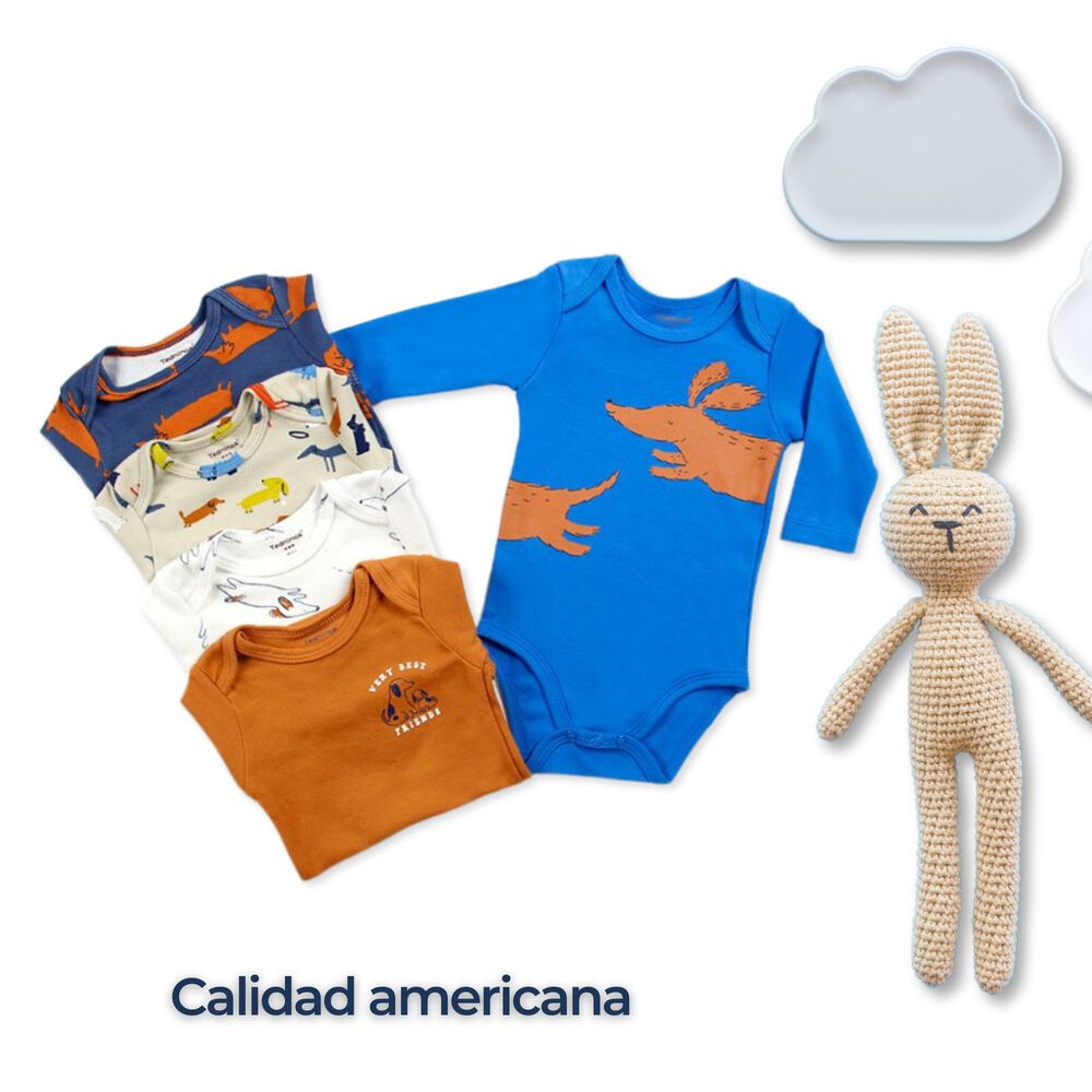 Pack 5 Bodys Beb&eacute; Ni&ntilde;o Manga Larga Tedmimak 100% Algod&oacute;n Various Dog image number 5.0