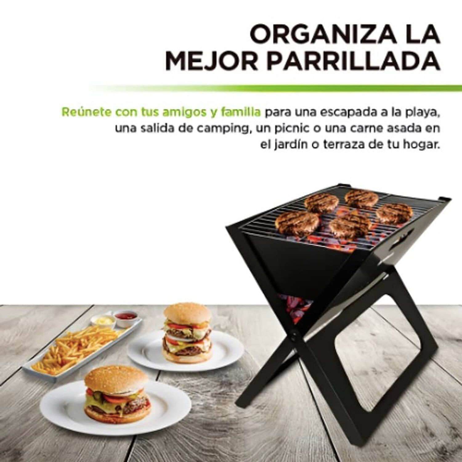 Parrilla Plegable De Carb&oacute;n Port&aacute;til Para Asados Color Negro image number 2.0