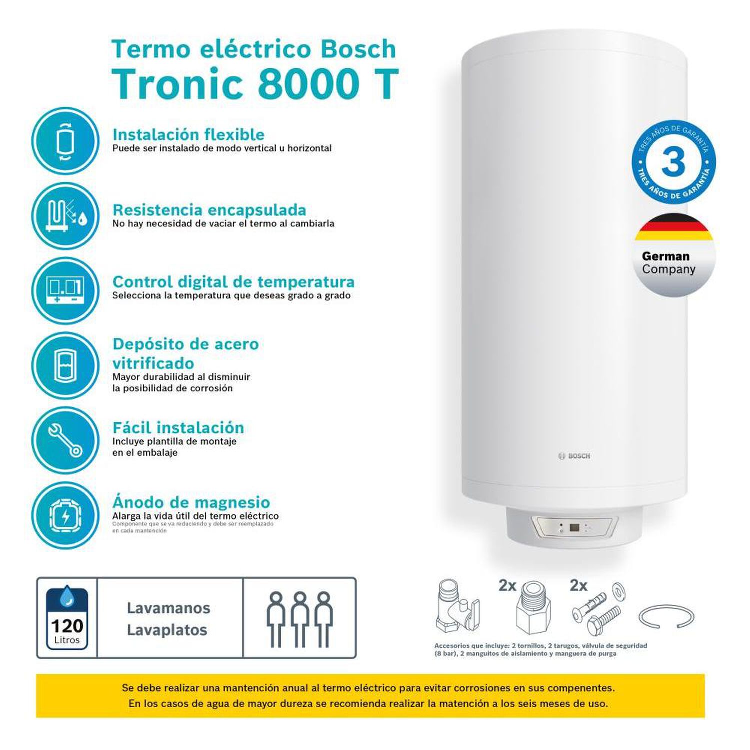 Termo El&eacute;ctrico Bosch Tr 8000T / 120 Litros image number 2.0