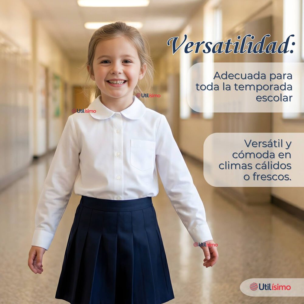 Blusa Escolar Camisa Blanca Manga Larga Colegio Para Ni&ntilde;as image number 7.0