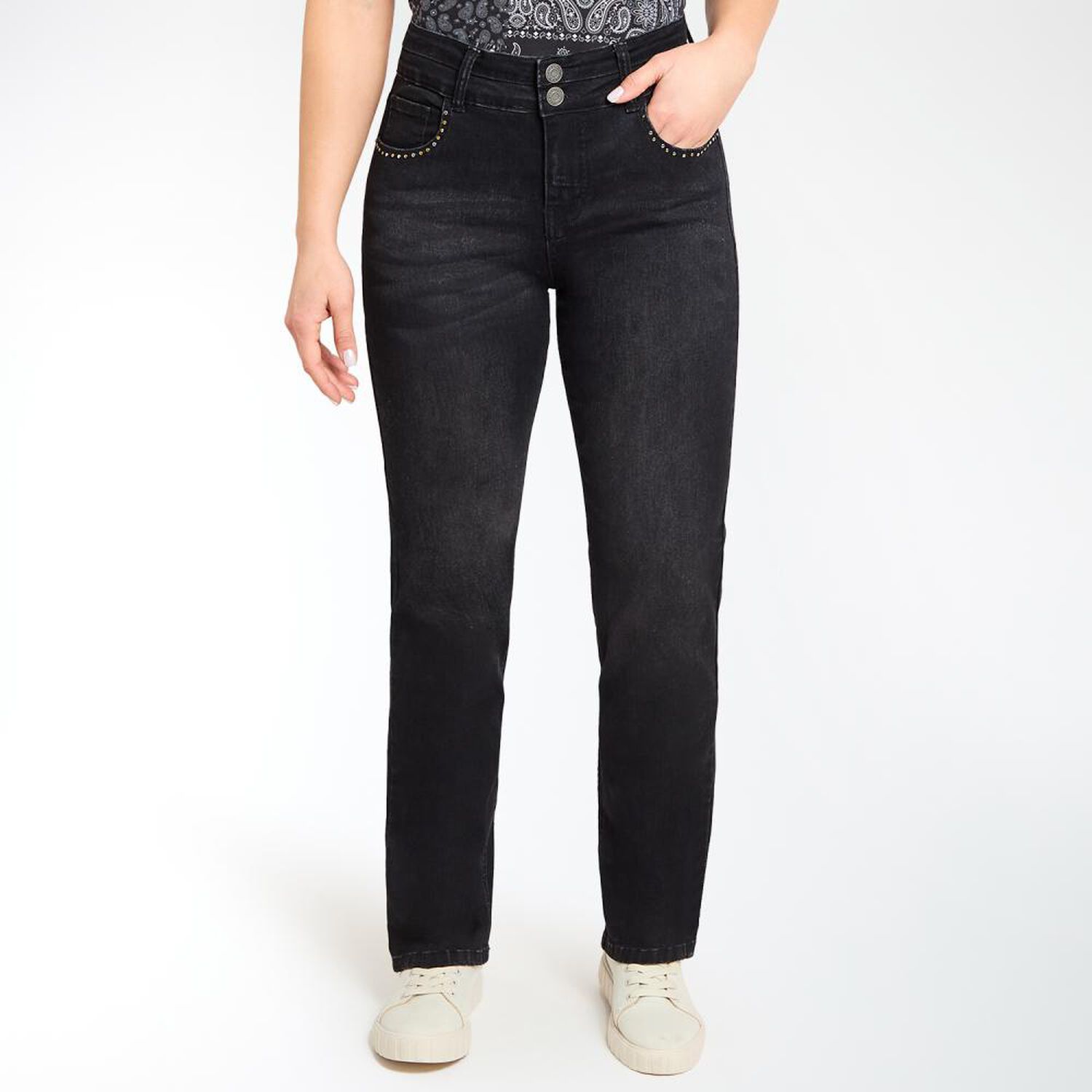 Jeans Brillos Tiro Alto Flare Mujer Geeps image number 0.0
