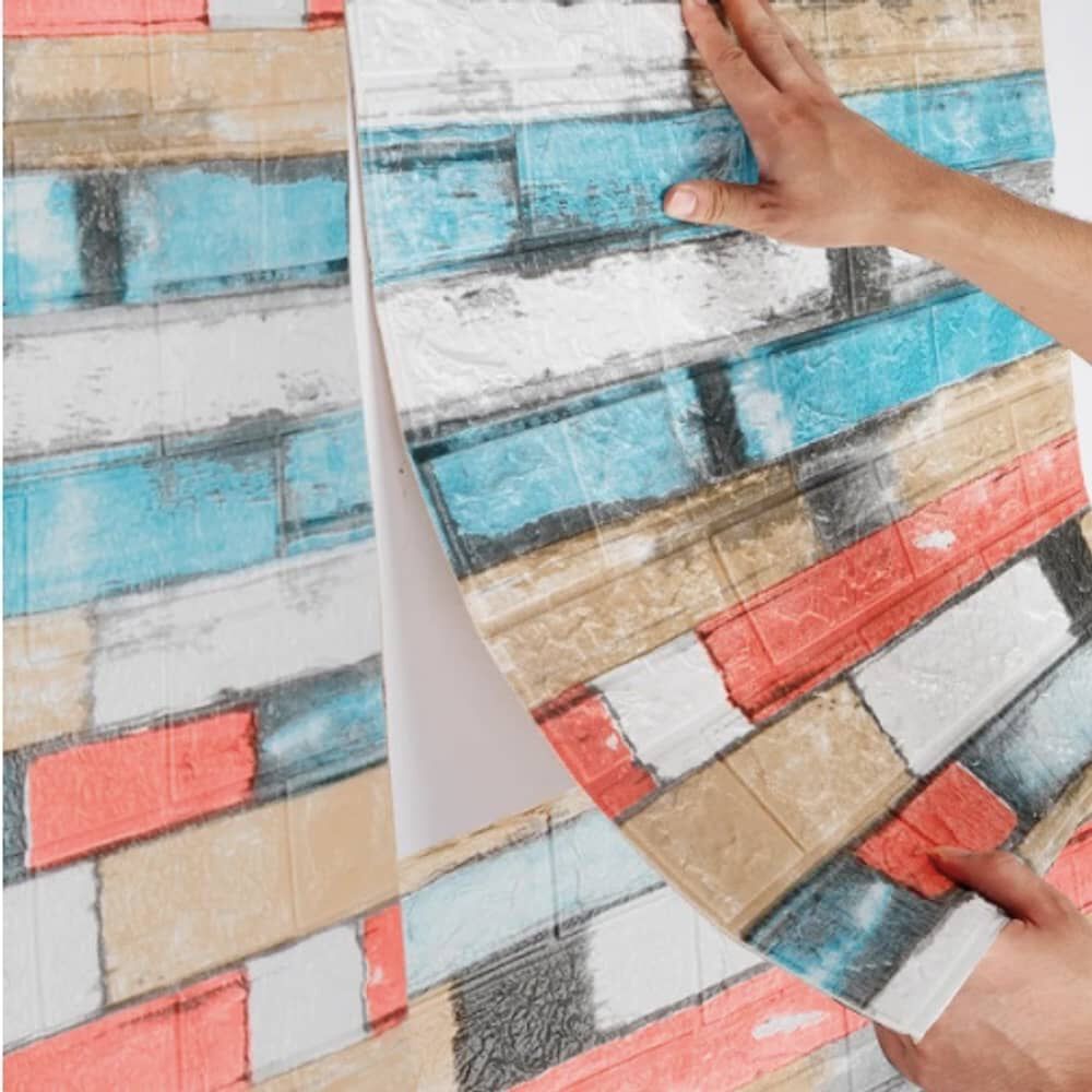 Pack 10 Lamina Papel Mural Autoadhesivo 3d Ladrillo Multicolor image number 3.0