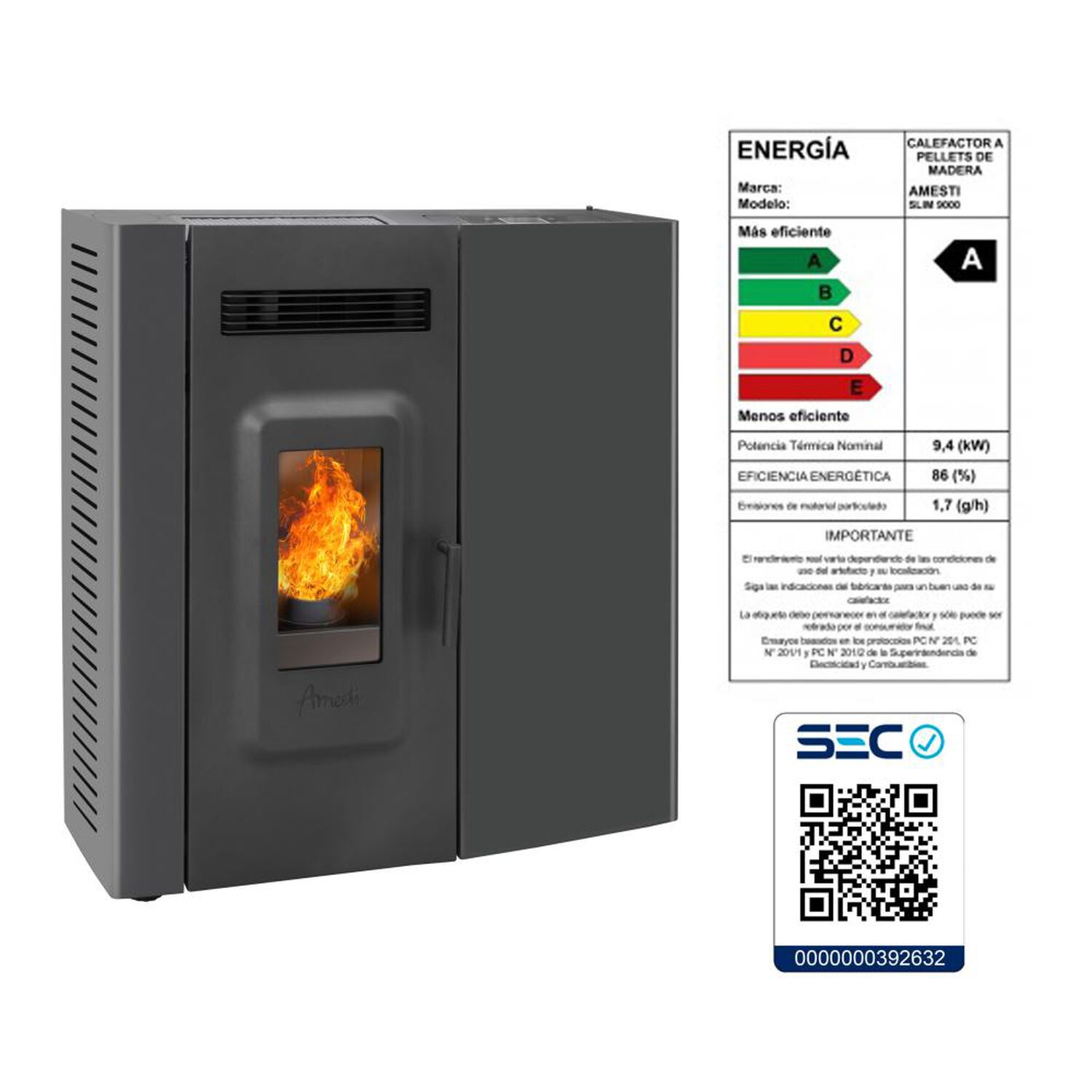 Estufa Pellet Amesti Slim 9000 Negro image number 4.0