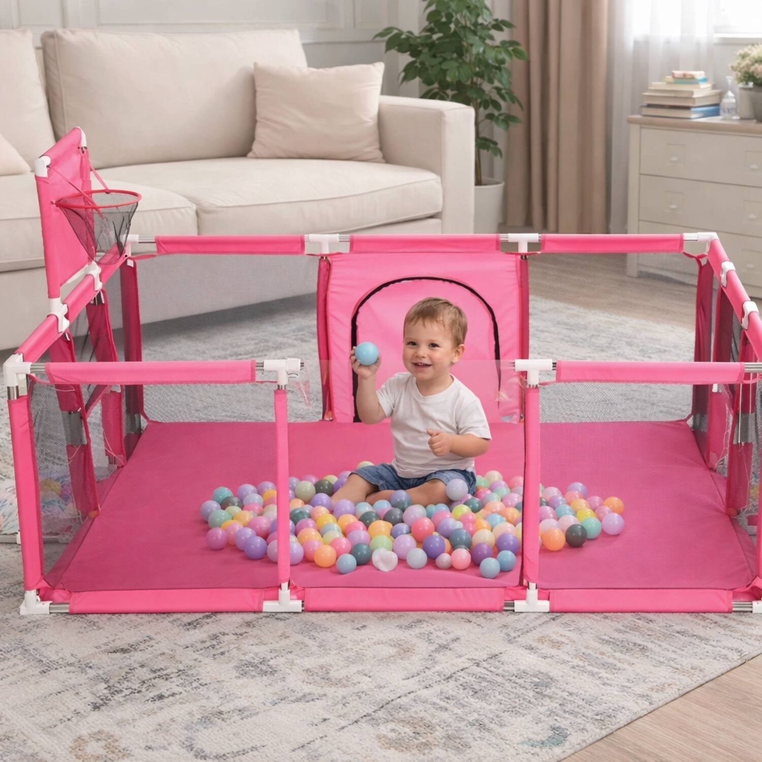 Corral Parque Infantil Beb&eacute; Plegable Con Canasta Malla 180cm image number 5.0