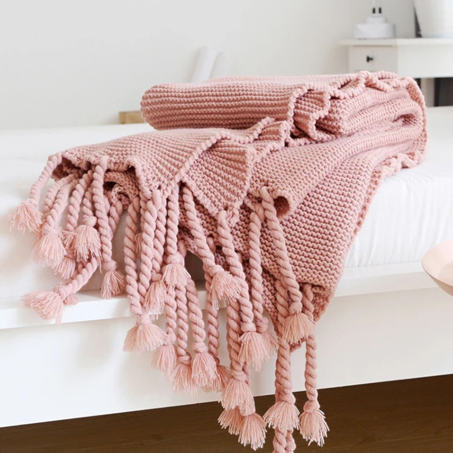 Manta Encaje De Lana Gruesa Tejida A Mano Premium 150x230cm Rosa image number 2.0