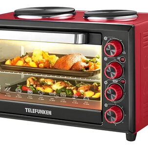 Horno Electrico 2 En 1 Con Encimera Telefunken Tfe552ca Rojo Con Negro 55 Litros