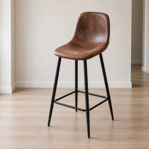 Taburete Alto Vintage 64 Cm Efecto Cuero Caf&eacute; Con Patas Negras