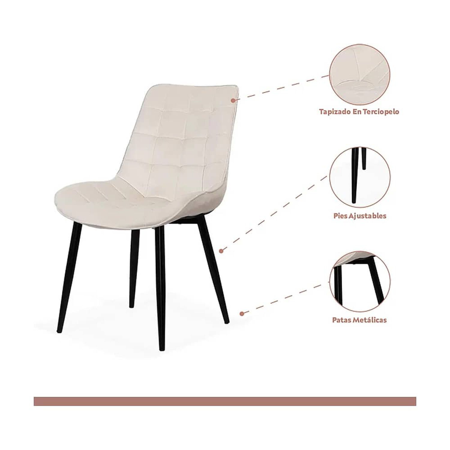 Comedor Mesa Eames 80cm Redonda Vidrio + 4 Silla Macron Terciopelo - Beige image number 2.0