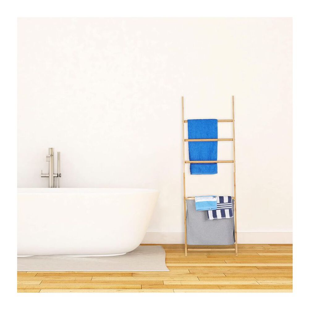 Toallero Escalera De Bamb&uacute; Con Cesta De Almacenamiento image number 4.0