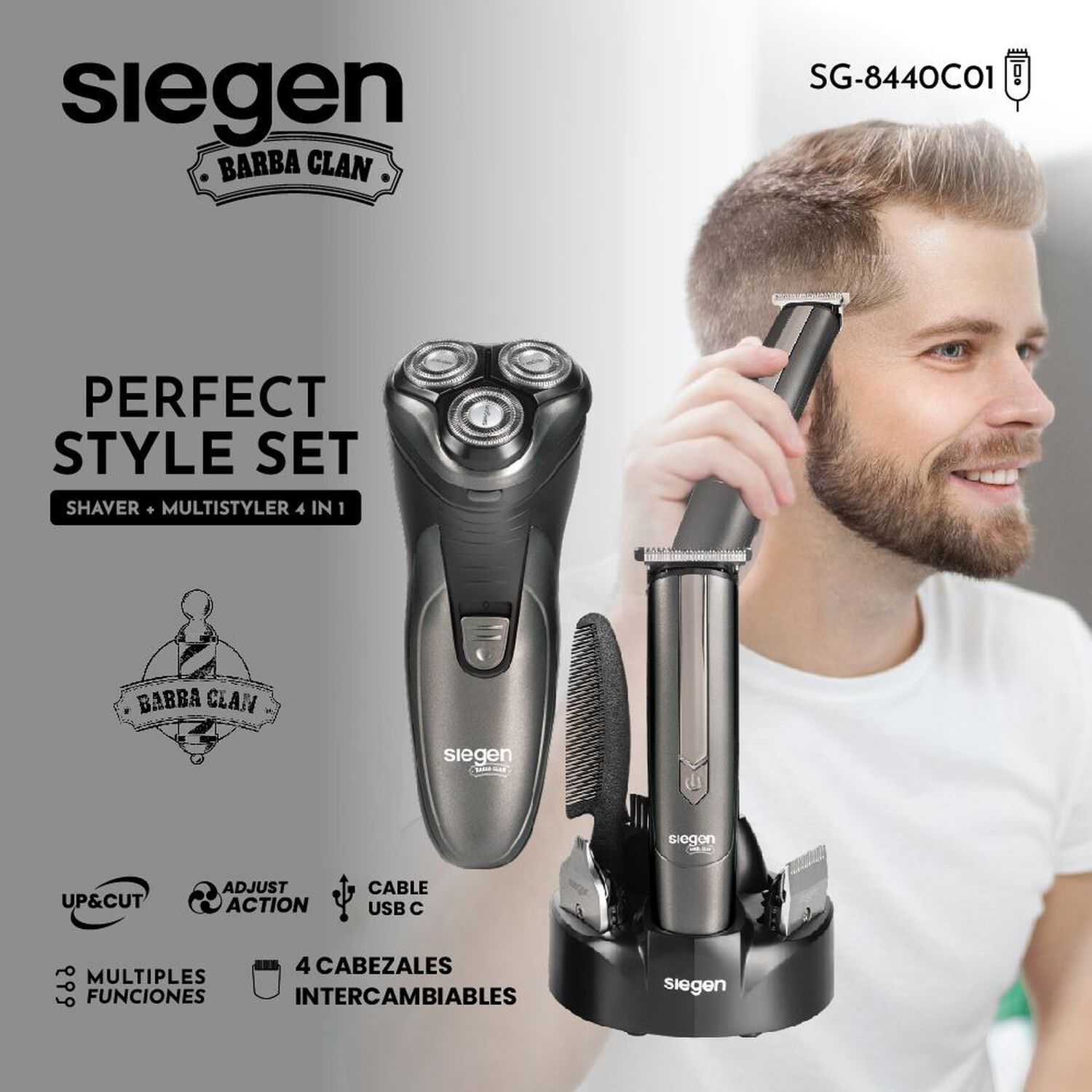 Combo Afeitadora Y Corta Pelo Siegen SG-8440C01 4 en 1 + Base Cargadora image number 2.0