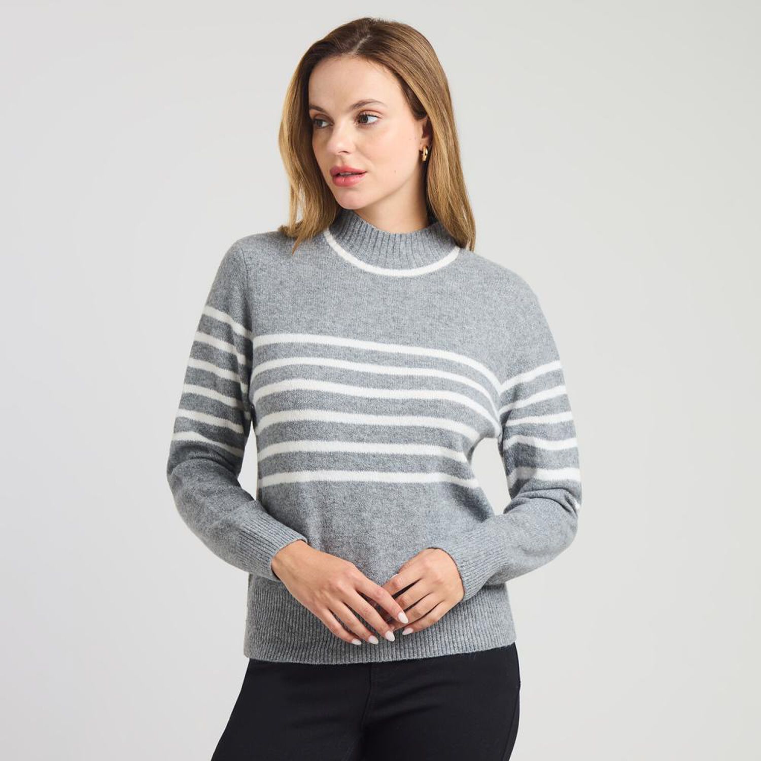 Sweater Melange Con L&iacute;neas Manga Larga Cuello Alto Mujer Kimera image number 0.0