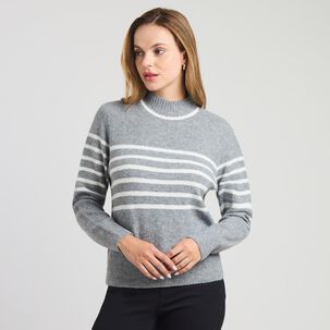 Sweater Melange Con Líneas Manga Larga Cuello Alto Mujer Kimera