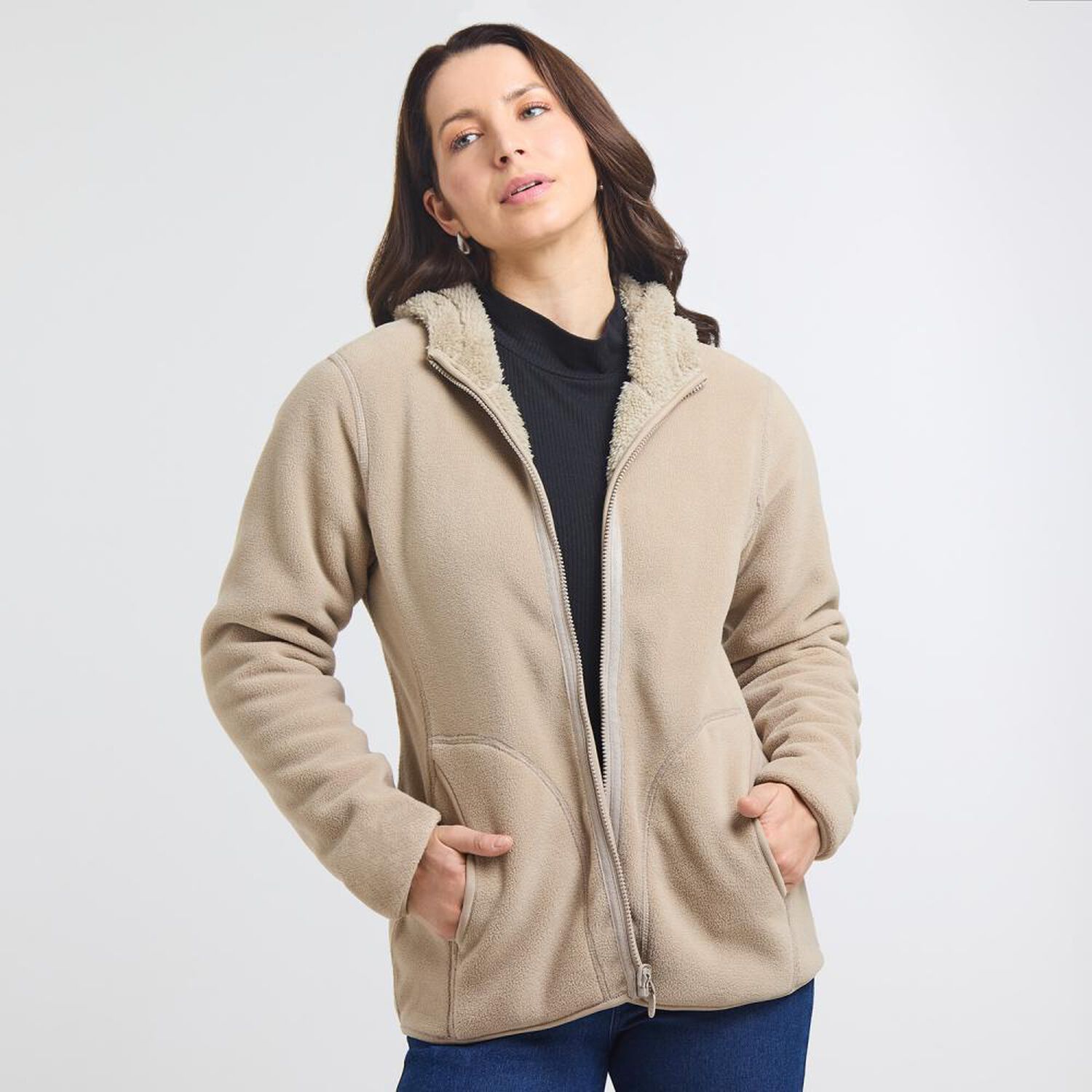 Chaqueta Reversible Regular Cuello Alto Con Capucha Mujer Geeps image number 0.0