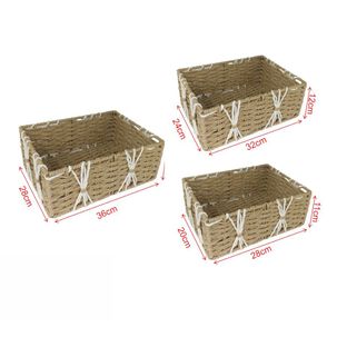 Set De 3 Cestas De Almacenamiento Tejidas A Mano