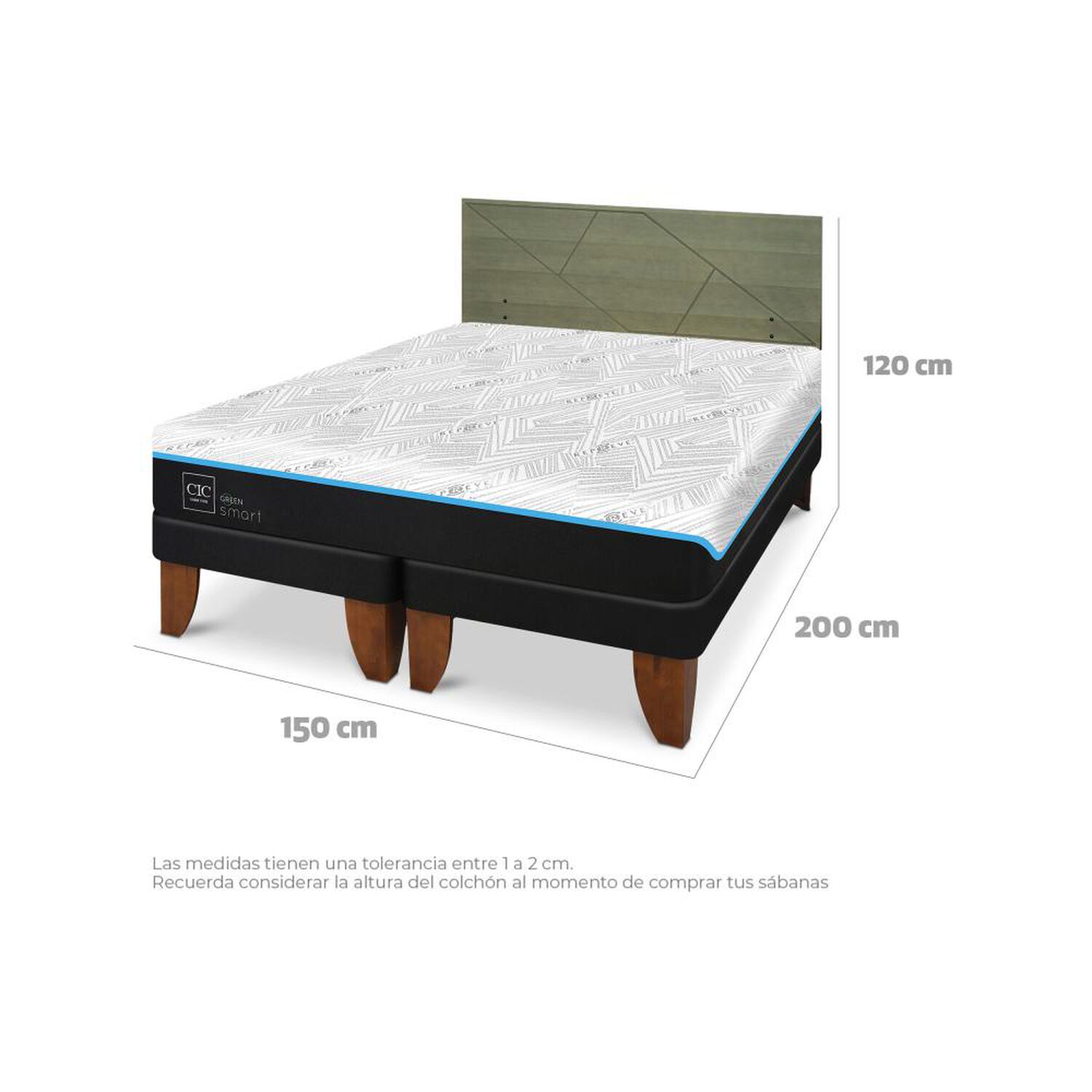 Cama Europea Cic Green Infinity / 2 Plazas / Base Dividida + Respaldo image number 7.0