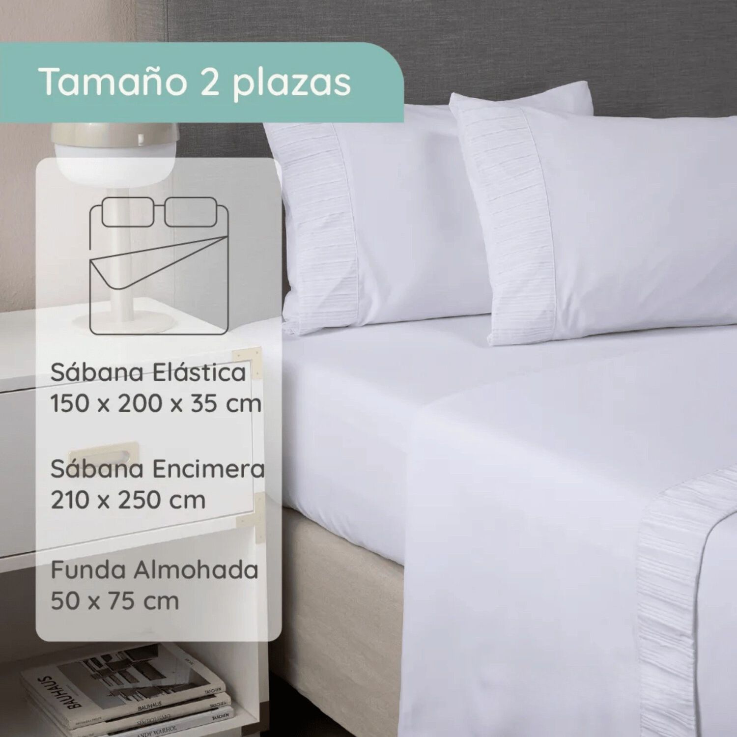 Sabanas 2 Plazas Microfibra 300 Hilos Blanco image number 2.0