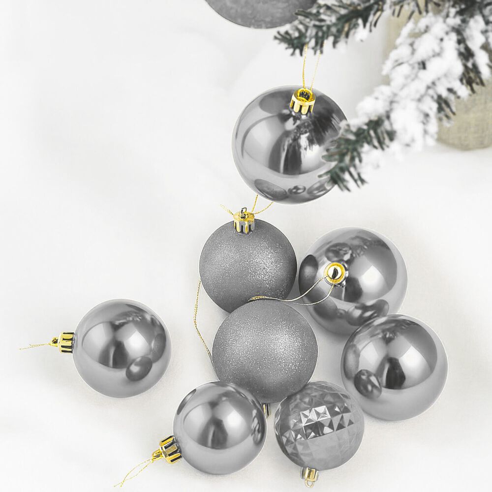16 Esferas Navidad Bambalina 8 Cm Plateado Navideñas Decorar image number 1.0