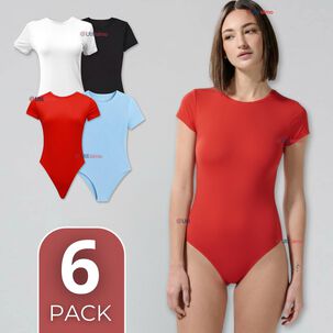 Pack 6 Bodys Ajustables Moldeador 100% Bamb&uacute; Cuello Redondo Manga Corta Mujer Colores Surtidos
