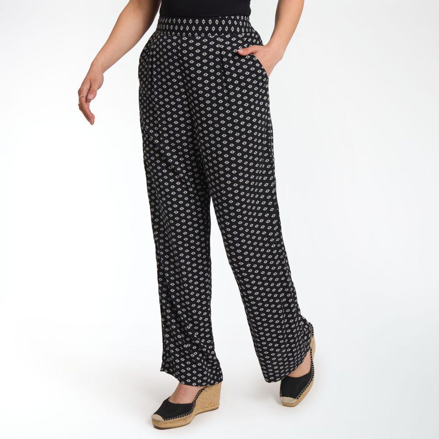 Pantal&oacute;n Full Print Pretina El&aacute;sticada Tiro Medio Flare Mujer Sexy Large image number 2.0